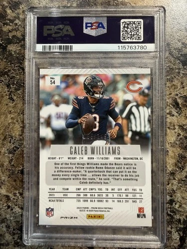 2024 Panini Prizm Deca - Caleb Williams #54 Blue Prizm /149 (RC)
