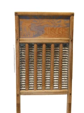 VINTAGE BEAR ON EASY SILVER LINGERIE Wood & Metal Washboard  20 5/8"