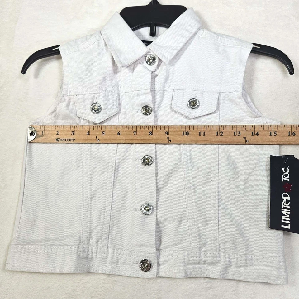 Chaleco vaquero Limited Too niñas talla 12 bolsillos abotonados blanco Foto 3 de 4