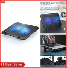 Laptop Cooling Pad Ultra Slim 2 Quiet Fans Blue LED Light for 10-15.6 Inch