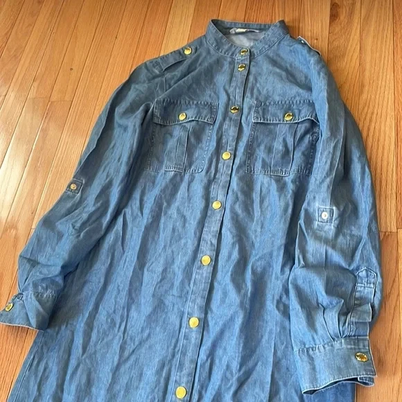 迈克高仕长裙女式小号蓝色布纽扣西式 — 第 2/4 张图片