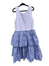 Janie and Jack Striped Ribbed Tank Dress With Floral Tiered Ruffle Skirt Size 10