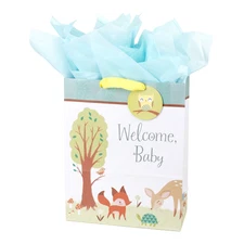 Hallmark 15" Extra Large Baby Gift Bag with Tissue Paper (Woodland Animals) for