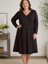 Talbots Fit & Flare Jersey Plus Size 2X Black Stretch Dress NEW NWT