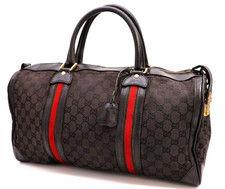 GUCCI VINTAGE Web Stripe Boston Handbag GG Ca...