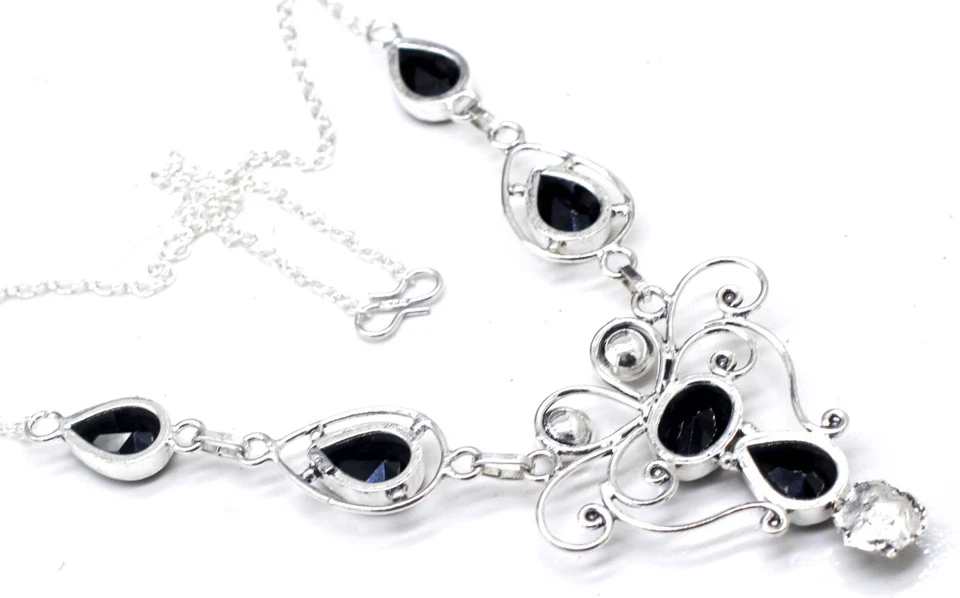 Collar de joyería de plata de ley 925 con piedras preciosas de espinela negra tamaño-17-18" Foto 4 de 4