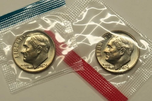 1974 P & D Uncirculated Roosevelt Dimes in Mint Cello, Free Shipping