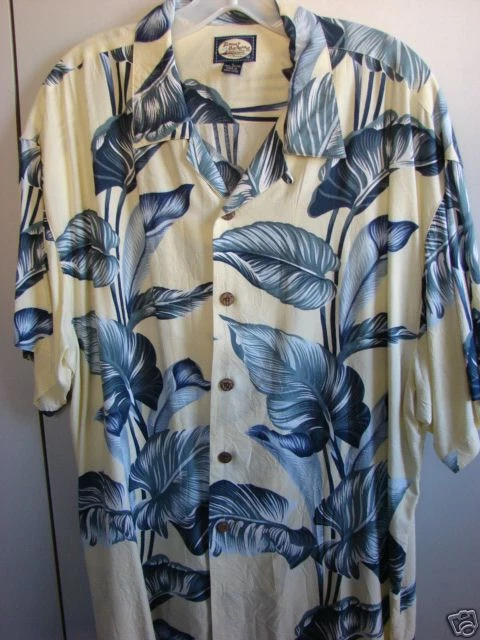 Tommy Bahama Mens Medium Calla Lilly Print on Yellow S/S Rayon/Mint