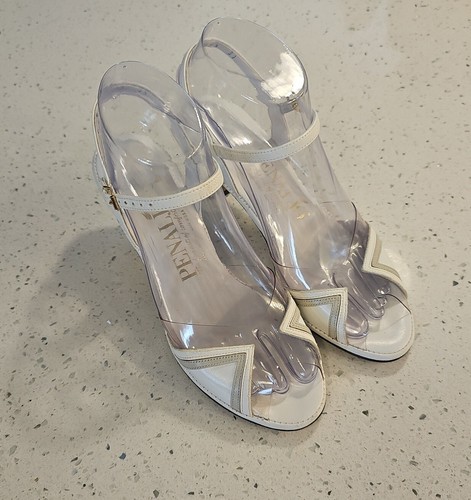 Vintage Leather Penaljo Womens White And See Through Shoes Size 6.5 Wedding Shoe - Picture 3 of 17