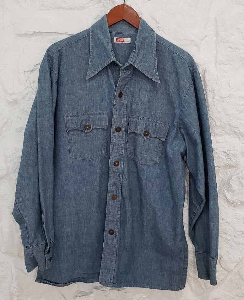 Vintage 1970's Levi's Denim Hippie Rock Button Up Shirt Jacket Shacket Sz XL