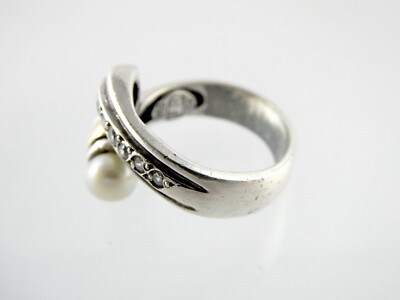 FB Designer 950 Silver and 18k Gold Pearl CZ Accent Ring Size 6.25