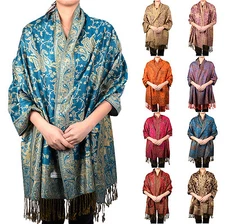 Premium Quality Paisley Floral Pashmina Silk Scarf Wrap Shawl Flower Branch Soft