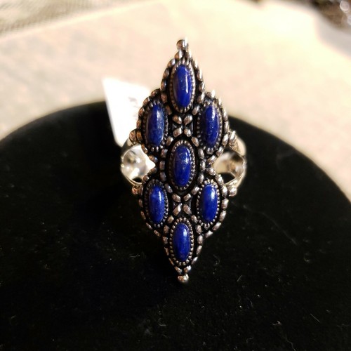 Sterling Silver LAPIS LAZULI Elongated Cluster Ring, Handcrafted, Size 8, NEW - Picture 2 of 12