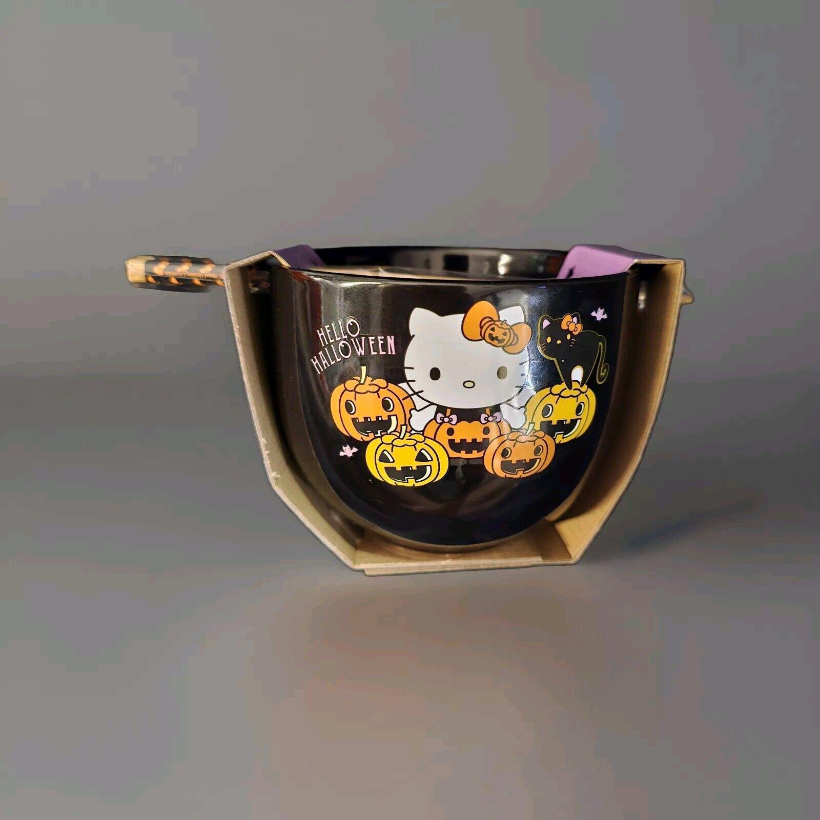 Hello Kitty Halloween Ramen Fideos Cuenco con Palillos - 20oz Cerámica Negra