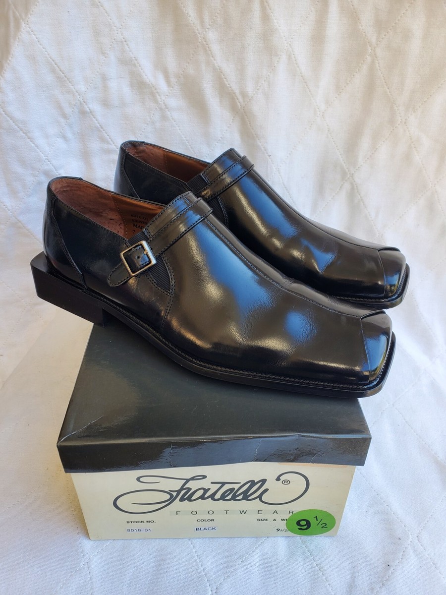 Fratelli Square Toe Strap Dress Shoes Black Leather ITALY  display picture 1