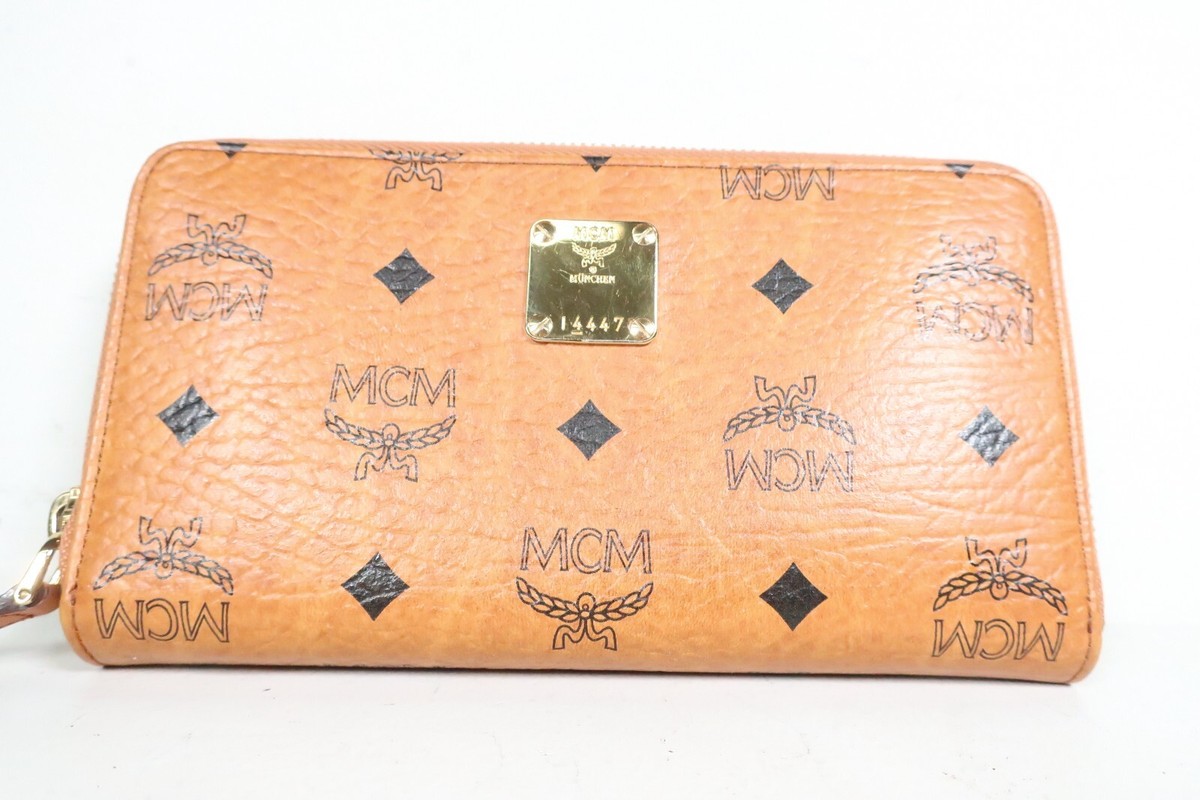 MCM Long Wallet Brown MEN Round Zipper Logo UNISEX Visetos pattern