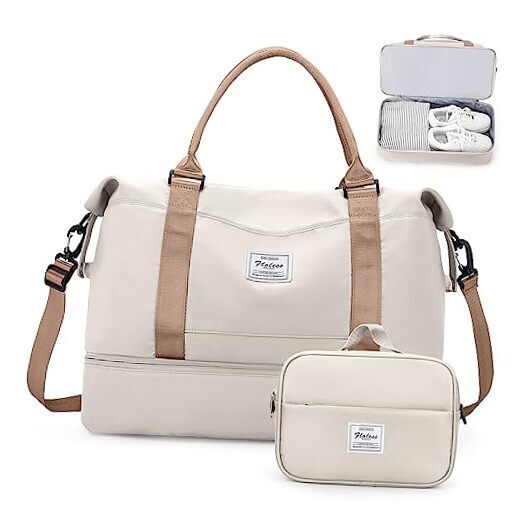 Weekender Bags for Women,Personal Item Travel Bag with Large Beige & Brown