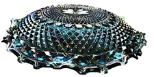 Vintage Glass Blue Iridescent Diamond Cut Carnival Glass 10 1/4" Serving Dish
