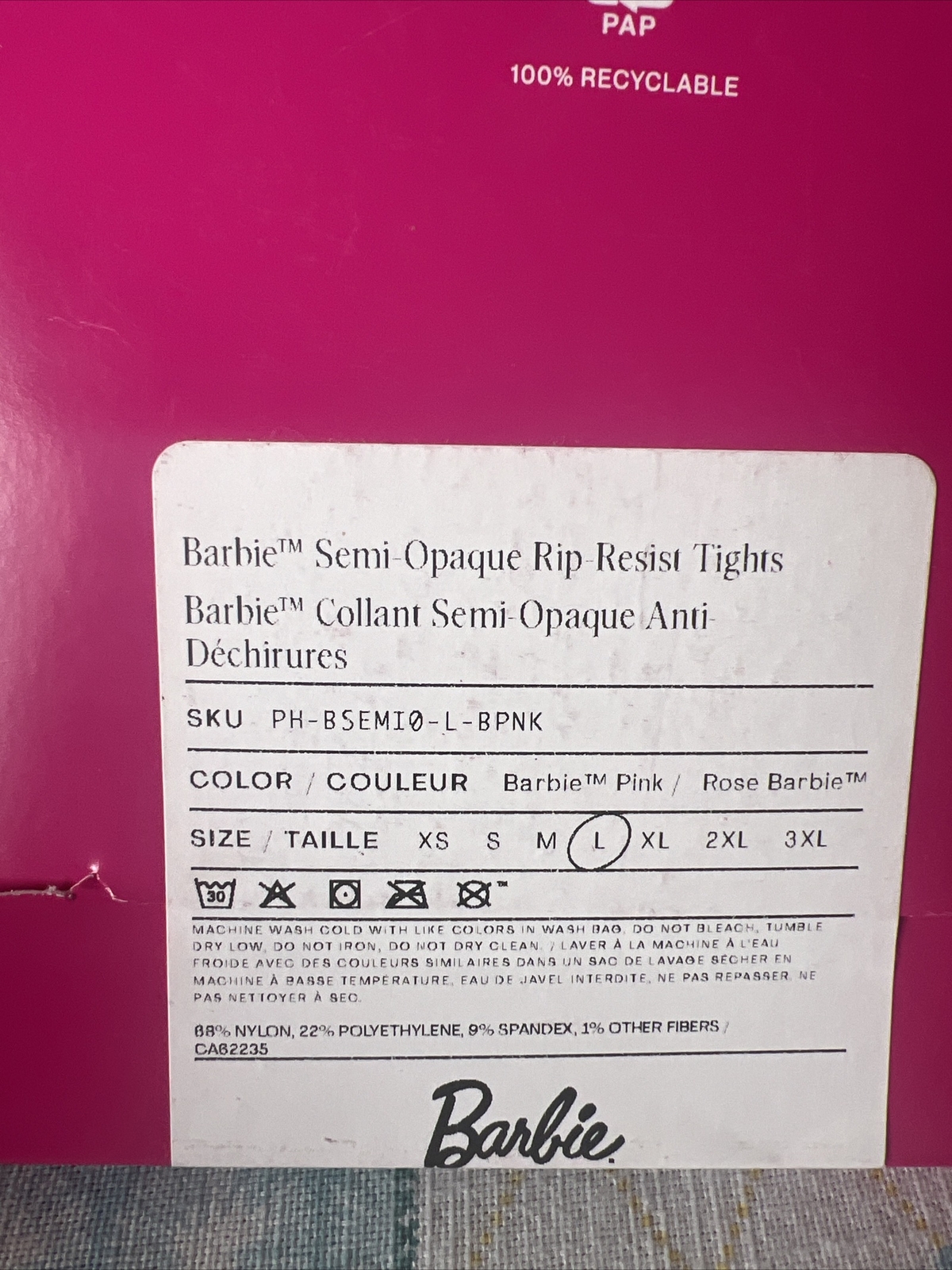 NEW Sheertex Large Semi-Opaque Tights Barbie Pink New In Sealed Package