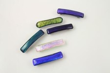 6 Dichroic Glass Hair Barrettes Hair Clips 2 1/2" Purples Greens Teal Pinks