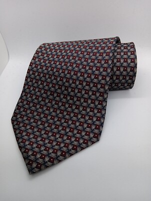 Bergamo New York Tie -  4'' Red Geometric Silk Necktie - Men's Classic