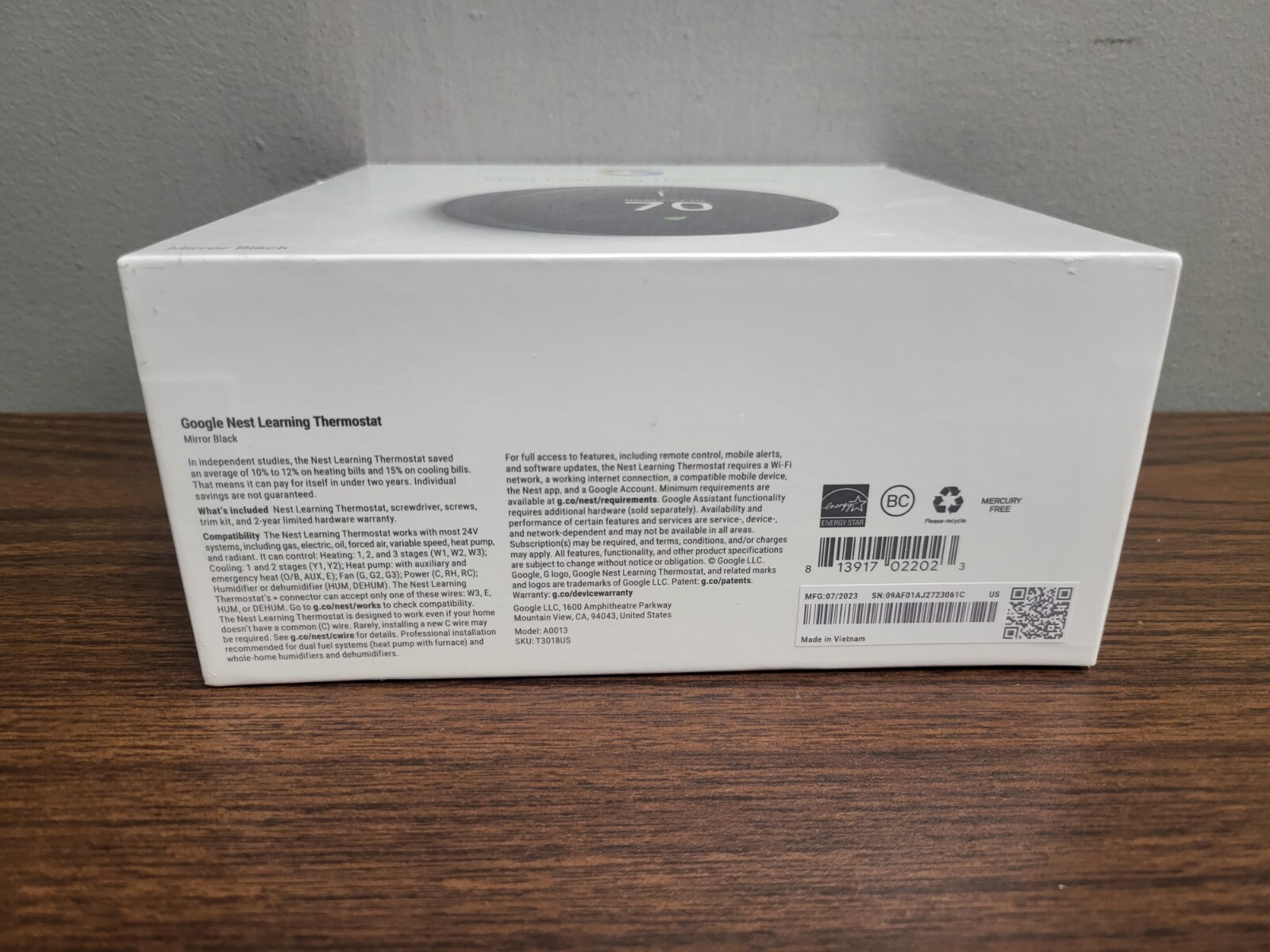 Google T3018US Nest Learning Thermostat 3rd Gen Mirror Black New Sealed