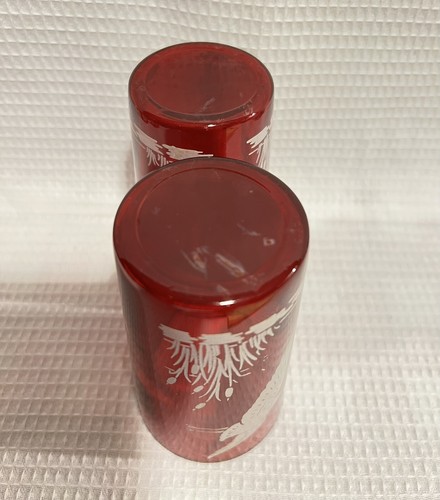 (2) Vtg. Anchor Hocking-Royal Ruby Glass W/White Flying Geese/Cattails-Tumblers - Picture 4 of 6