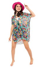 Women's Colorful Zigzag Pattern Beach Wear, Swimwear Sheer Cover-Up
