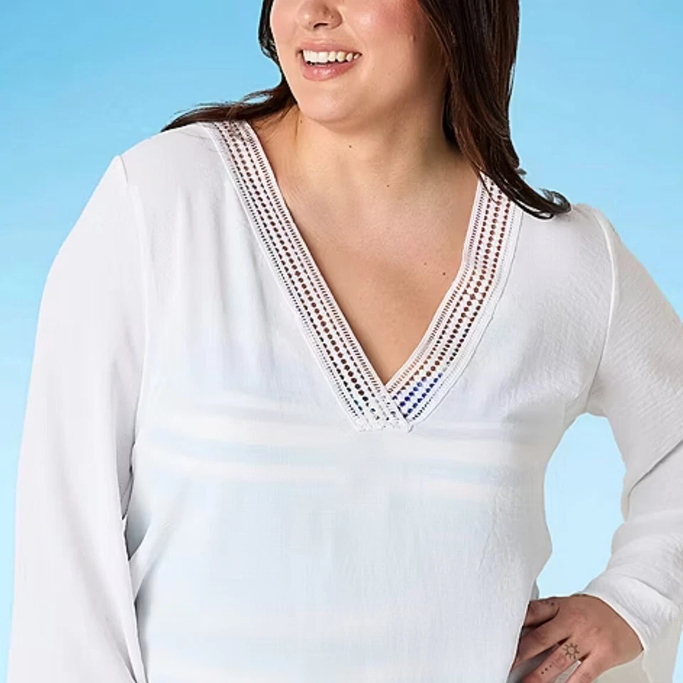 Traje de baño Liz Claiborne para mujer Plus blanco vestido encubrimiento 24W 3X texturizado nuevo con etiquetas/nuevo Foto 2 de 4