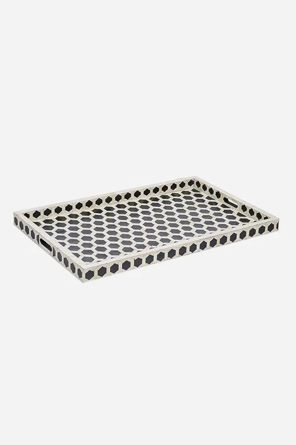 Bone Inlay Hexagonal Design Tray in Black Color - Image 2 of 3