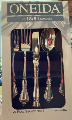 Oneida Stainless ARBOR ROSE 18/8 USA 20 Piece Service for 4 Unused TRUE SONG