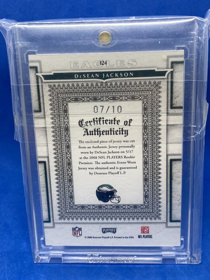 2008 NATIONAL TREASURES DeSEAN JACKSON ROOKIE NFL LOGO PATCH TAG #ED 07/10 SSP - Image 2 of 2