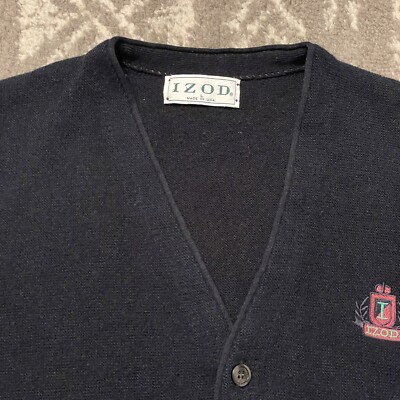 Vintage IZOD Grandpa Cardigan Sweater Mens Large Navy Blue Acrylic