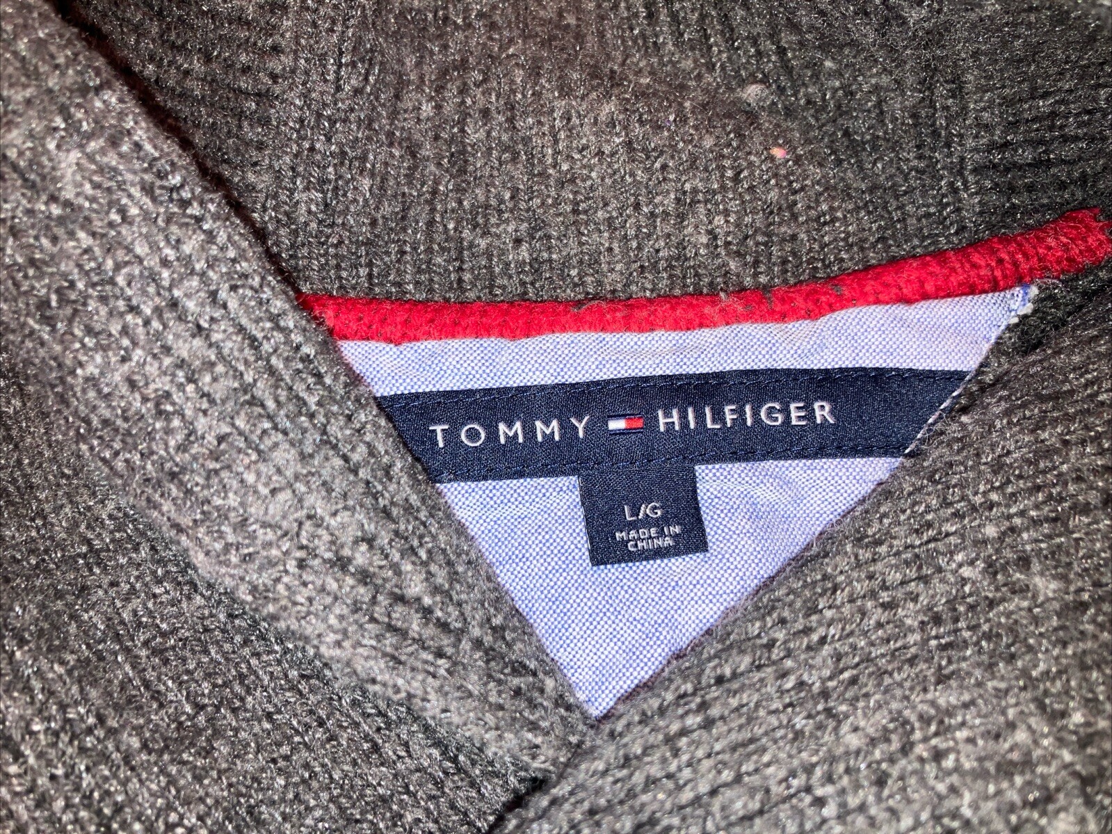 Tommy Hilfiger Wool Blend Cable Knit Tennis Sweater Size L Gray thumbnail 5