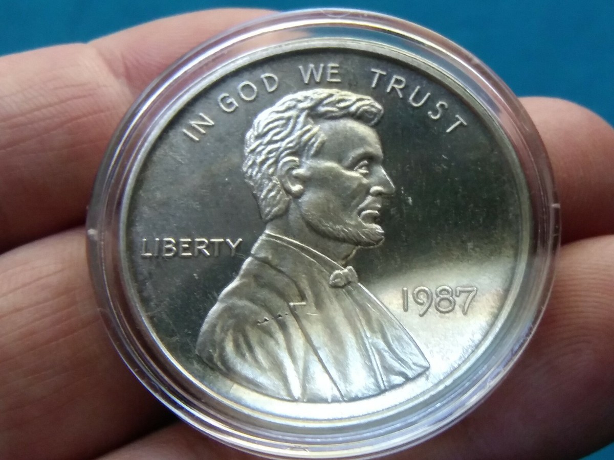 handmadeケース　penny 1 Oz Silver round of 1987 penny with capsule and case #5368