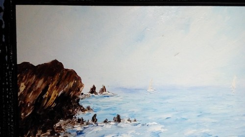 HUILE SUR TOILE FERNAND BRENAS CAP AGDE LA PETITE PLAGE 1982 ENCADRER ET SIGNER - Imagen 2 de 12