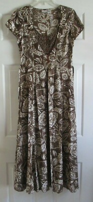 NEWPORT NEWS 8 RAYON TWO-TONE FABRIC BUTTONFRONT LAYER BACK-TIE MAXI DRESS BOHO