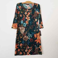 Glamour Womens 8 Floral Sheath Dress 3/4 Sleeve Attached Necklace Green Orange