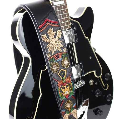 Walker & Williams KB-50-BLK Multicolor Mayan Design on Black Carved Leather - Picture 4 of 11