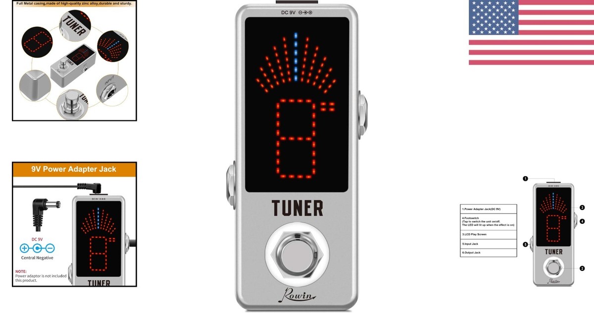 Guitar Chromatic Tuner Pedal - 1 Cent Precision, LED Display