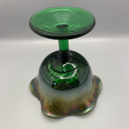 Vintage Fenton Marigold Iridescent Green Stem Carnival Glass Compote, Candy Dish - Picture 8 of 10