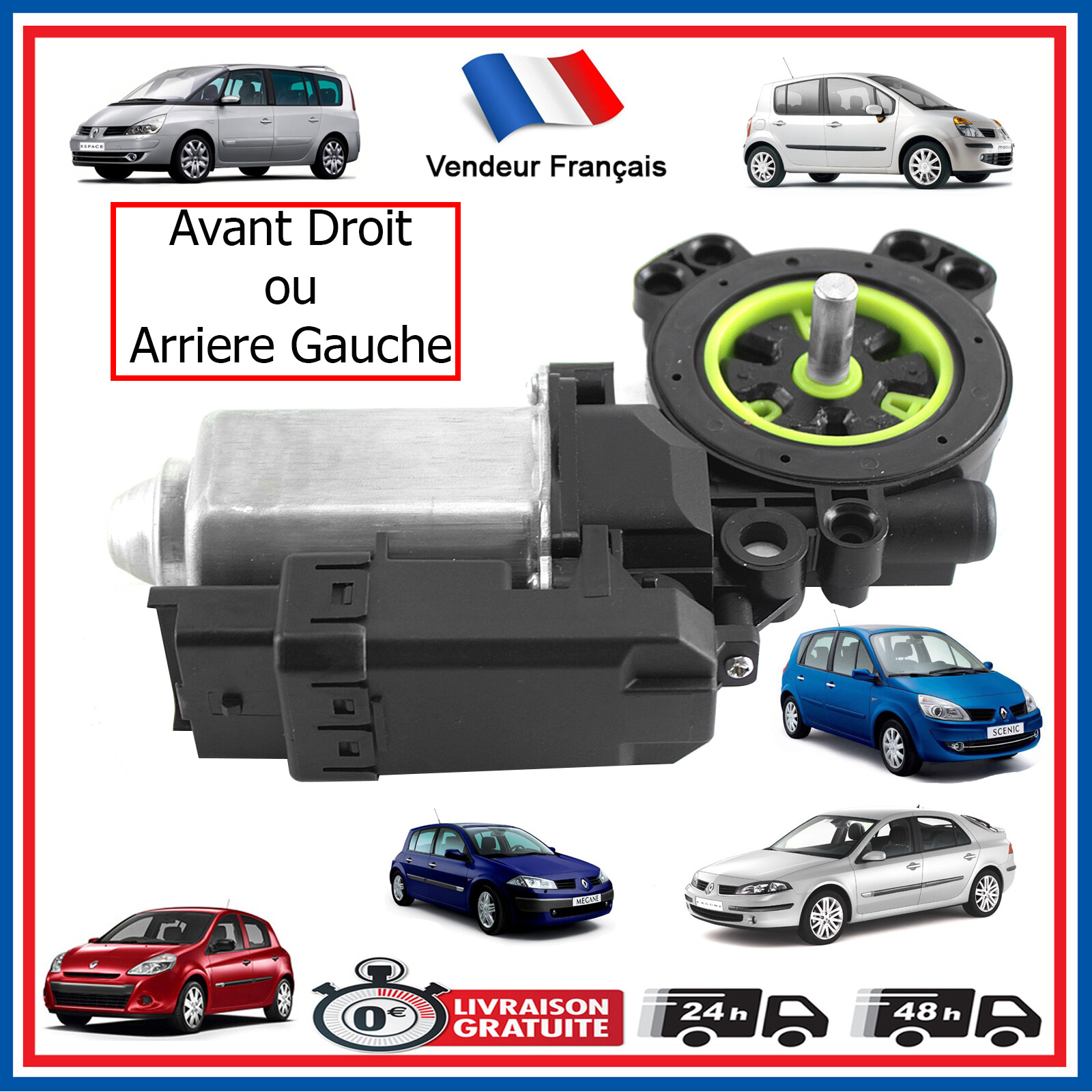 Moteur leve-vitre arriere gauche Laguna 2 mecanisme silencieux 12V 8200000557 440746