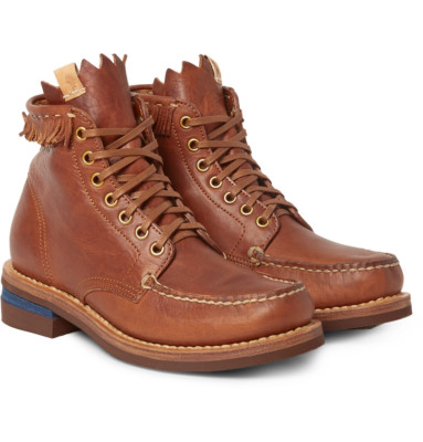 NWB Visvim Blackfoot Moc Toe Leather Boots in Tan Fringed Vibram
