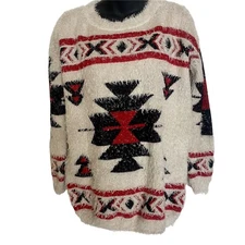 Gianni Bini Tribal Aztec Print Fuzzy Eyelash Oversized Sweater XS