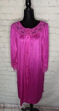 Vintage Gilead Long Dressing Gown Nylon Robe Peignoir Fuschia M USA