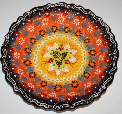 12'' Turkish Iznik Multi-Color Raised Floral Pattern Hand-made Ceramic Plate