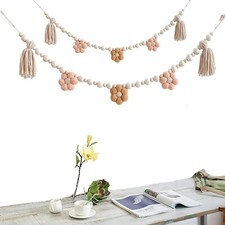 2 Pcs Boho Tassel Garland with Wooden Beads, Daisy Wooden Tassel Garland Deco...