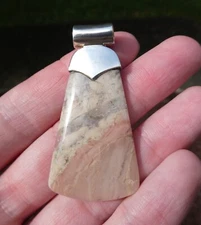 Sterling Silver Beige Pink Agate Slide Pendant 925 12.2g 2 1/8 Inch Length