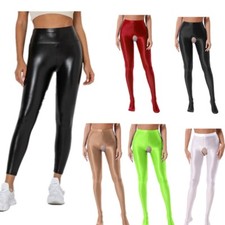 Womens Lady Patent Leather Leggings Shiny Long Pants Fitness Workout Trousers