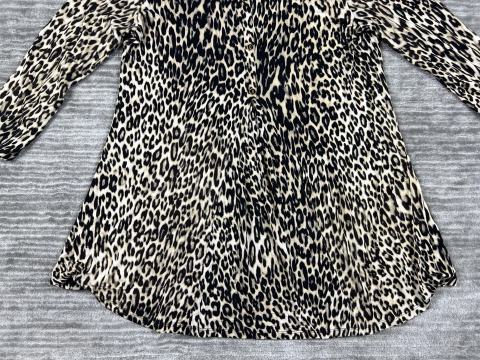 Top de mujer con cable y calibre XL marrón leopardo manga 3/4 mezcla de viscosa informal Foto 3 de 4